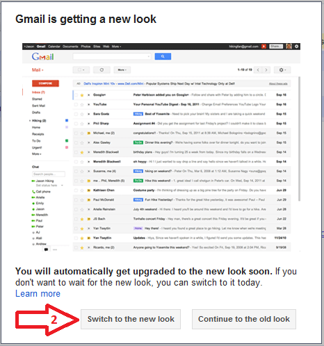 Switch GMail to new look step 2 Switch GMail to new look step 2