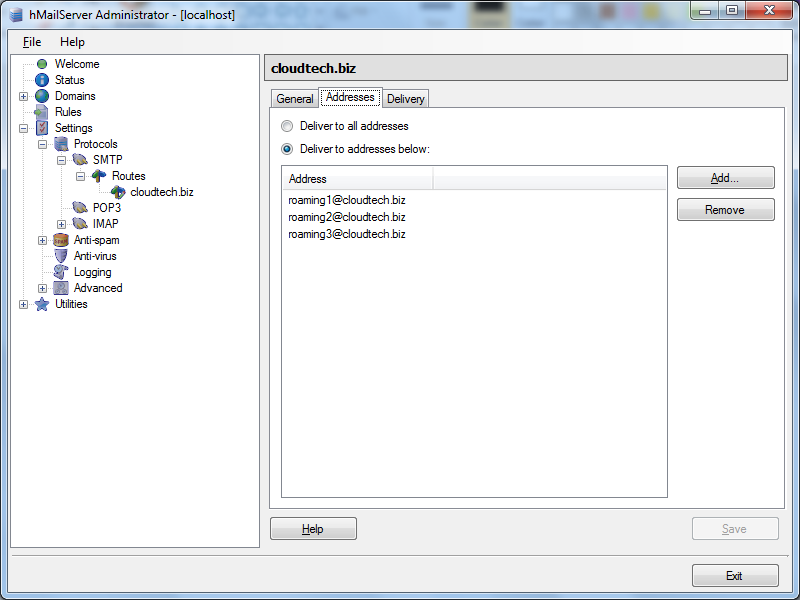 hMailServer: Email distribution server : SMTP route - Addresses hMailServer: Email distribution server : SMTP route - Addresses
