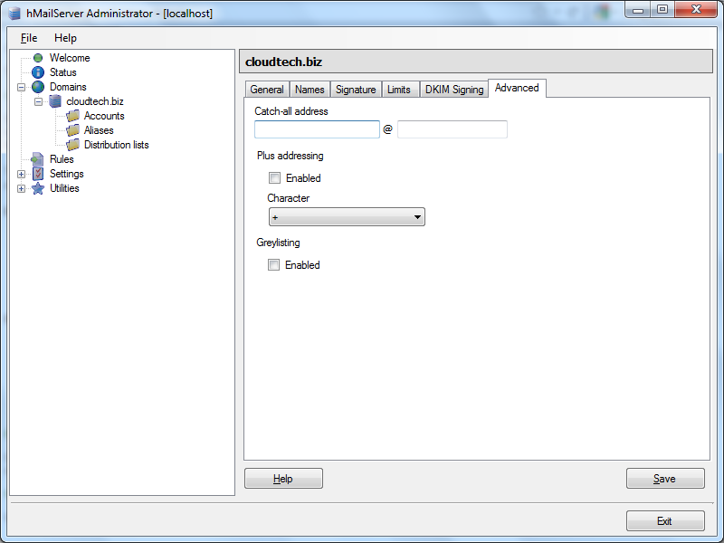hMailServer Domain : Advanced hMailServer Domain : Advanced