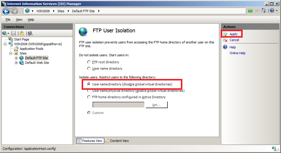 Setup FTP Server :: Configure FTP User Isolation Setup FTP Server :: Configure FTP User Isolation